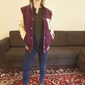 Vintage Purple Leather Western Letterman Jacket